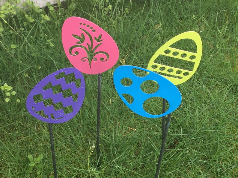 Metal SET Easter Egg Garden & Yard Stakes Etsy
