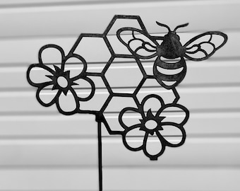 12" Honeycomb, flower, queen bee garden stake