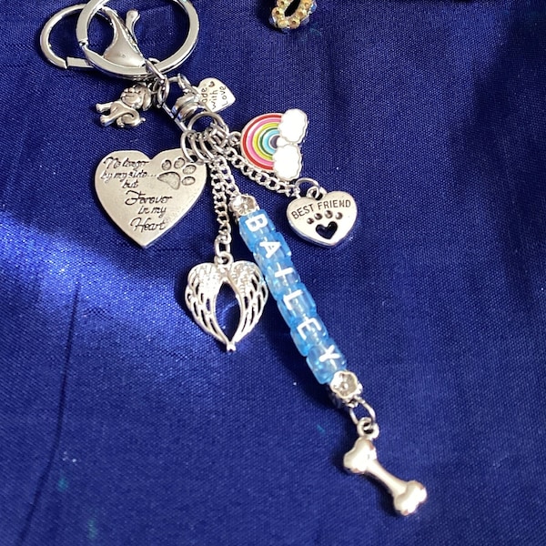 Personalised Pet Memorial Keyring Beautifully Handcrafted “The Rainbow Bridge” Poem included Pet Loss Dog Cat Rabbit Horse etc Gift Keepsake