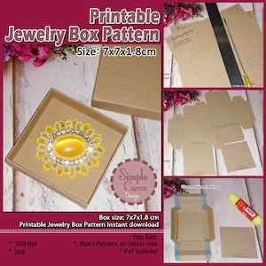 Padrão de caixa de joias para impressão 7cm x 7cm x 1,8 cm / Modelo de caixa / Caixa de papel / Carta / Artesanato DIY / Download instantâneo digital