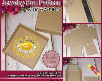 Printable Jewelry Box Pattern 7cm x 7cm x 1,8 cm / Box Template / Paper Box / Letter / DIY Crafting / Digital Instant Download