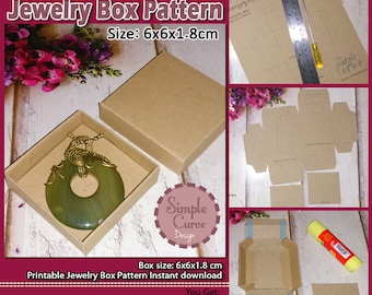 Printable Jewelry Box Pattern 6cm x 6cm x 1,8 cm / Box Template / Paper Box / Letter / DIY Crafting / Digital Instant Download