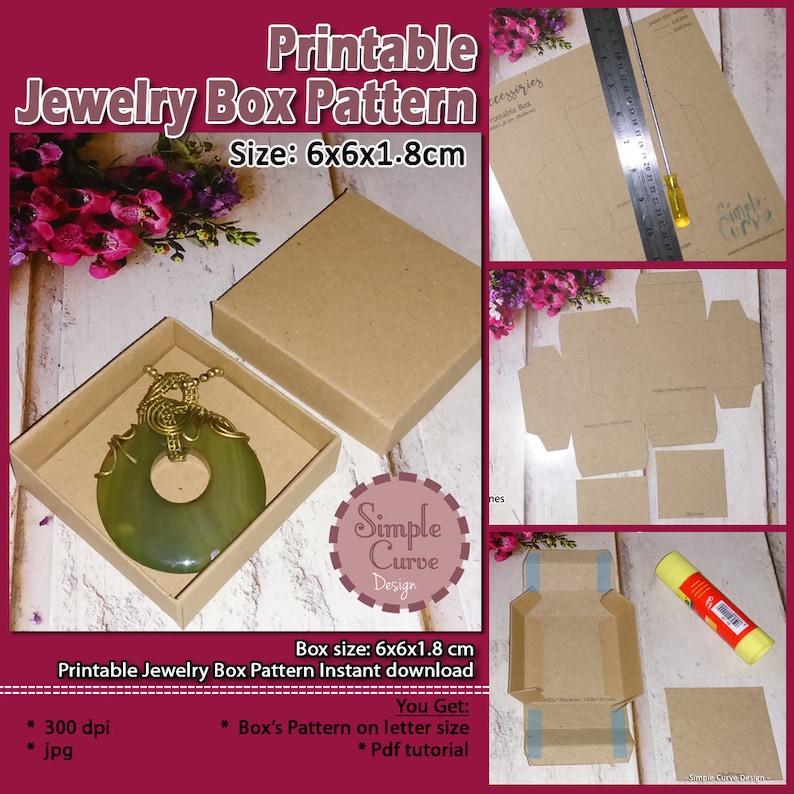 Printable Jewelry Box Pattern 6cm X 6cm X 1,8 Cm / Box Template / Paper