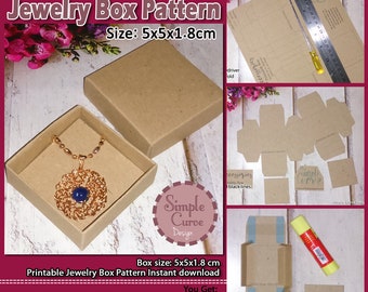 Printable Jewelry Box Pattern 5cm x 5cm x 1,8 cm / Box Template / Paper Box / Letter / DIY Crafting / Digital Instant Download