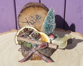 Snow Yule Tree Decor, Yuletide Decoration, Winter Solstice, Wiccan Ornament, Midwinter Dried Lime, Miniature Pine Cones, Pagan Christmas