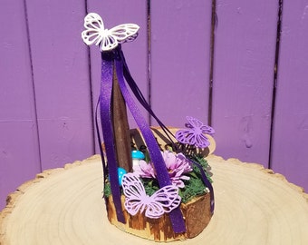 Purple Mayday Decor, Maypole Decoration, Witches Ornament, Beltaine Oak Sign, Beltane Home Altar, Pagan Rustic House, Summer Butterflies