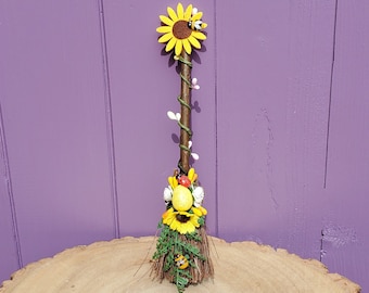 Yellow Easter Broom, Ostara Decoration, Spring Home Decor, Witch Vernal Equinox, Miniature Broomstick, Witches Birch Besom, Pagan Eostre