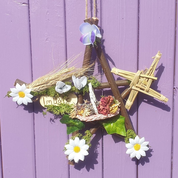 Imbolc Pentacle, Spring Pentagram, Wheat Home Decor, Lavender Decoration, Ivy Door Hanger, Wiccan Wall Hanging, St Brigid's Cross, Witchy