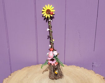 Pink Easter Besom, Miniature Broomstick, Witches Birch Besom, Spring Home Decor, Ostara Decoration, Pagan Eostre Altar, Witch Vernal Equinox