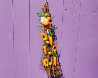 Orange Ostara Besom, Miniature Broomstick, Witches Birch Broom, Witch Vernal Equinox, Spring Home Decor, Wiccan Decoration, Pagan Eostre