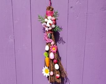 Pink Ostara Broom, Miniature Broomstick, Witches Birch Besom, Witch Vernal Equinox, Spring Home Decor, Wiccan Decoration, Pagan Eostre Altar