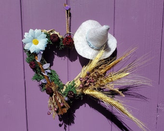 Witchy Broom Wreath, Lavender Door Hanger, Wheat Wall Hanging, Miniature Broomstick, Pagan Birch Besom, White Felt Witch Hat, Wiccan