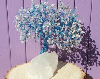 Clear Quartz Cluster, Moonstone Chips, Amethyst Gemstones, Semi-precious Stones, Raw Geode Rock, Crystal Healing, Wrapped Wire Art, New Age