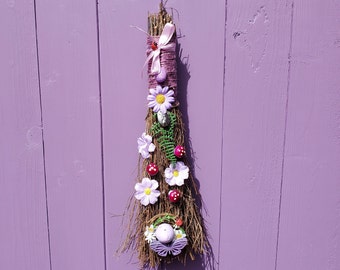 Purple Ostara Broom, Miniature Broomstick, Witches Easter Besom, Witch Vernal Equinox, Spring Home Decor, Wiccan Decoration, Pagan Eostre