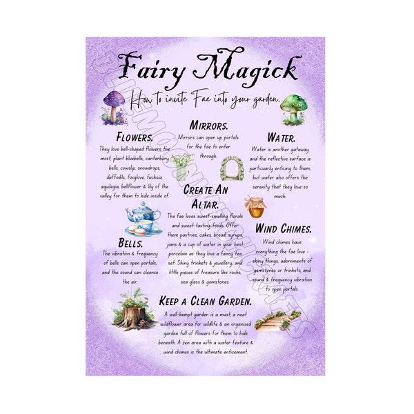 Fairy Digital Sheet, Druid Magick Guide, Downloadable Art, Printable Witch BoS, Book of Shadows Page, Wiccan Grimoire, Pagan Magical Altar