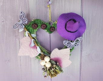 Purple Pagan Wreath, Broom Door Hanger, Lavender Decoration, Miniature Broomstick, Witchy Birch Besom, Summer Home Decor, Flower Wall