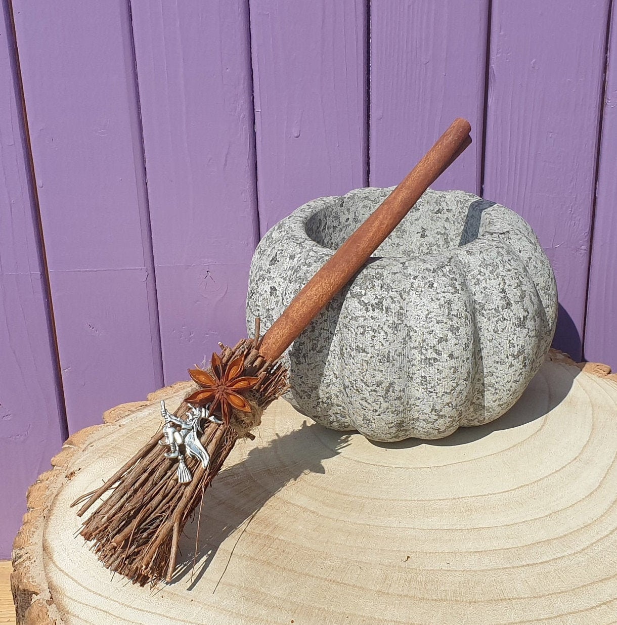 Wiccan Ritual Broom Wall Decor Amethyst Crystal Deco Wicca Brush Handmade Miscanthus Broomstick for Majic Ceremonial OKDOKEY 12.2 Witch Altar Broom 