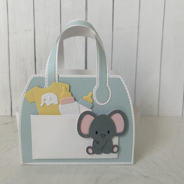 Handmade Elephant Baby Shower Gift Card Holder, Paper Bag