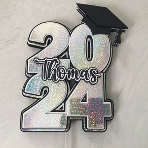 Custom Graduation Cake Topper with 4 lights, Class of 2024, Personalized Graduation Sign, Graduation Party Decor, Holographic Cake Topper