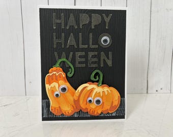 Embossed Halloween Card, Googly Eye Pumpkins