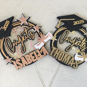 Custom Graduation Shaker Cake Topper, Graduation Cake Topper, Personalized Graduation Sign, Graduation Party Decor, (Rose) Gold Cake Topper