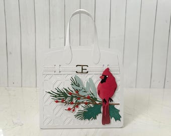 Handmade Paper Purse Gift Card Holder, Cardinal Winter Design