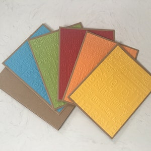 Handmade Embossed Happy Birthday Card, Set of 5 Note Cards (envelopes included)
