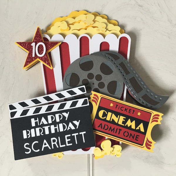 Custom Movie Theater Cake Topper, Movie Night Birthday, Movie Party Decor, Cinema Cake Topper, Popcorn Cake Topper, Movie Night Cake Topper