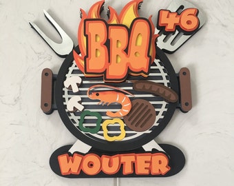 Custom BBQ Birthday Cake Topper, Grill Party Decor