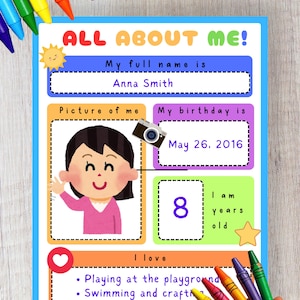 All About Me Worksheet: Back to School Printable Activity (Digital Download)