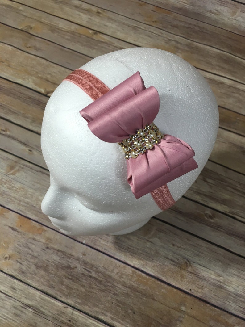 Mauve double satin bow headband