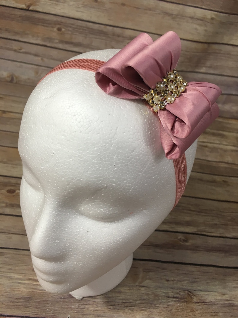 Mauve double satin bow headband