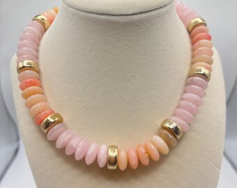 Pink Statement Beaded Necklace with gold accent