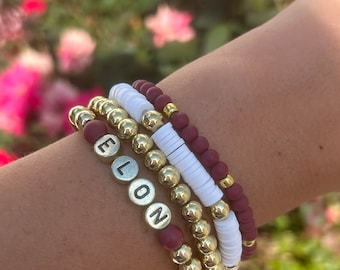 Elon University bracelet stack