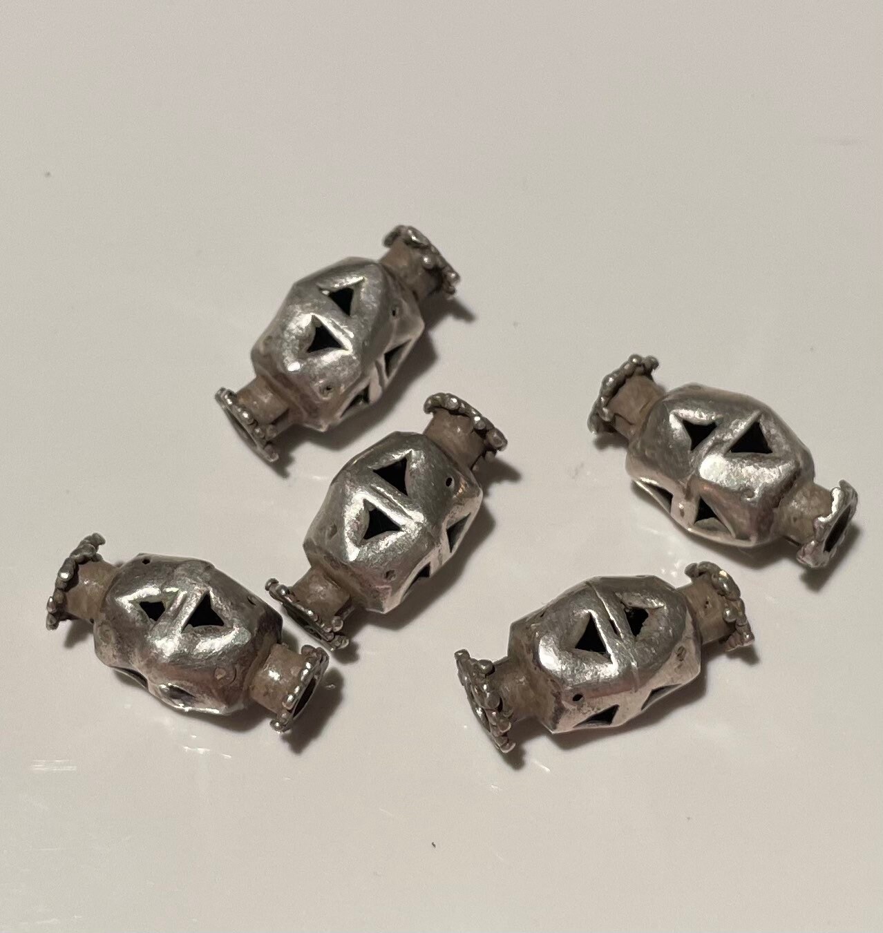 5pc Antique Silver Turkman Beads: Handmade Tribal Ethnic Beads