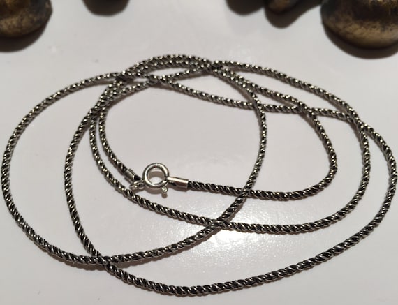 28 Inch Oxidized Sterling Silver Rope Chain: Handmade Vintage