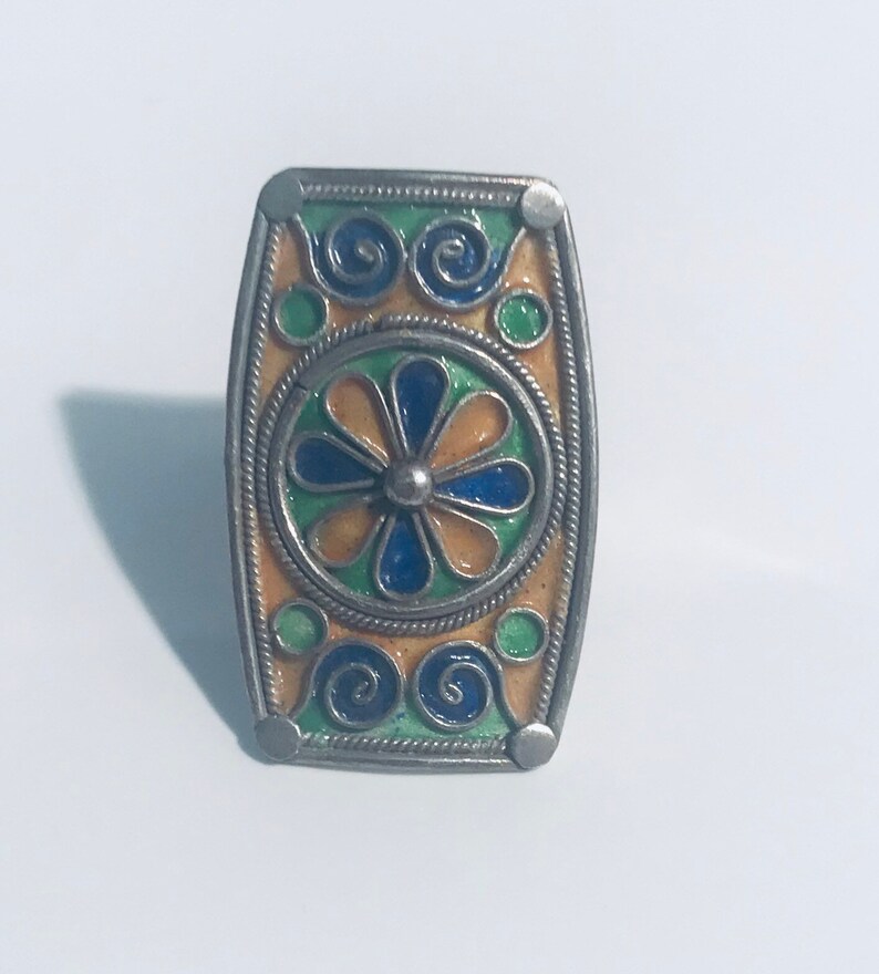silver ring Tuareg ring tribal ring - Size 7.5 Vintage style Berber enamelled silver ring Turkmen ring kochi ring Sahara ring