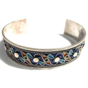 Vintage style Berber enameled silver bracelet- Moroccan bracelet- Ethnic bracelet- tribal bracelet- silver bracelet -  Sahara bracelet