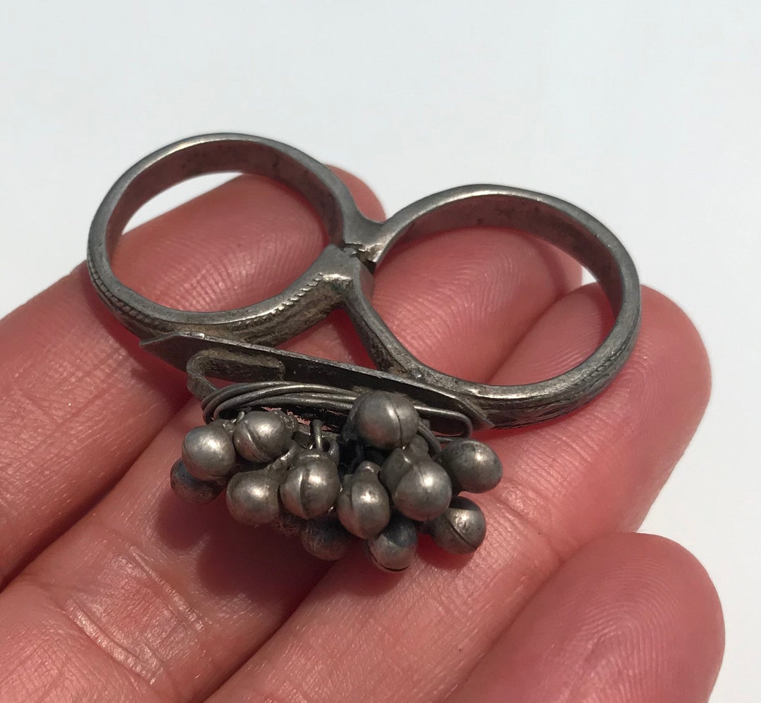 Antique Silver Rajasthani Double Ring: Tribal Ethnic Jewelry, Size 7.5 ...