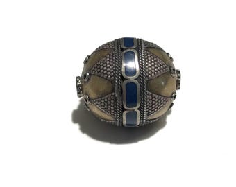 Vintage Turkmen Lapis Lazuli Bead: Gold Gilded Silver Necklace Part