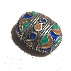 Antique silver Berber enameled Bead - tribal Bead- enameled Bead - Berber Bead - Sahara bead - silver bead - Moroccan bead- ethnic bead