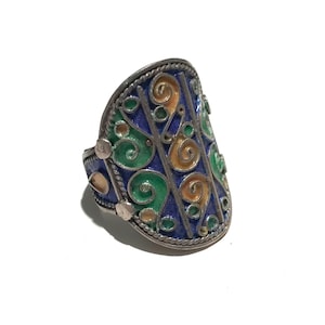 Size 8 vintage  Berber enameled silver ring - moroccan ring - tribal ring - ethnic ring - silver ring - antique ring- Sahara ring