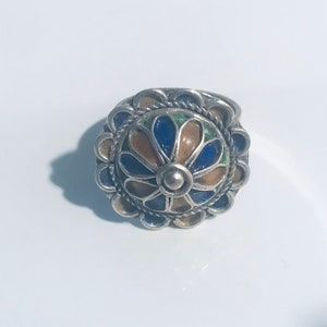 Size 9 Vintage style Berber enamelled silver ring - moroccan ring- Berber ring - tribal ring - enamelled ring - antique ring-