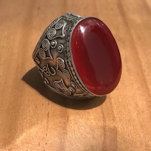 Size 10 Turkmen tribe silver Ring - tribal ring - Carnelian ring - Turkmen ring - silver ring - Afghan ring - Ethic ring- handmade ring