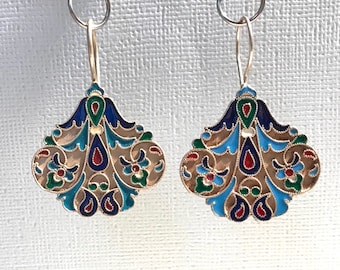 Vintage Turkish silver enameled Earring-Enameled Silver Jewelry-Old Banjaran Earring Handmade Earring - ethnic earrings- Tribal earrings