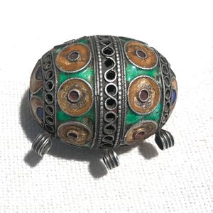 Antique silver Berber enameled Bead - tribal Bead- enameled Bead - Berber Bead - Sahara bead - silver bead - Moroccan bead- ethnic bead
