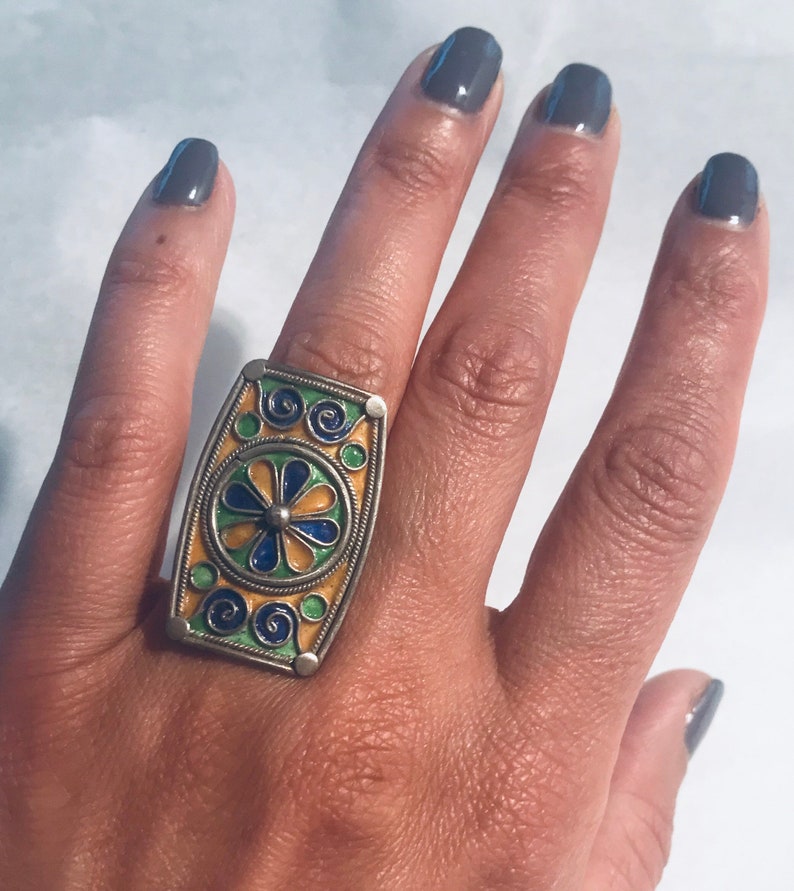 silver ring Tuareg ring tribal ring - Size 7.5 Vintage style Berber enamelled silver ring Turkmen ring kochi ring Sahara ring