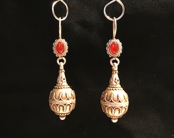 Tribal Earrings , Carnelian Earrings, Turkmen Earring , gold gilded And silver earrings- tribal earrings- silver earrings-