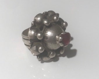 Size 7.5 Antique Silver Kochi Ring: Afghan Tribal Jewelry