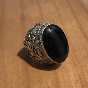 Size 9 Turkmen tribe silver Ring - tribal ring - Black Onyx ring - Turkmen ring - silver ring - Afghan ring - Ethic ring- handmade ring